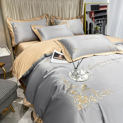 Juego de ropa de cama de cuatro piezas de algodón puro y seda lavada bordada