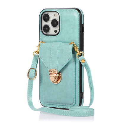 Faux Leather Crossbody Lanyard iPhone Case – Card Slot Diagonal Strap | iPhone 6–13