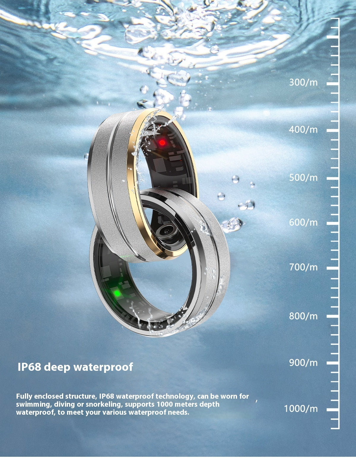 Bague connectée 2024 pour hommes et femmes, surveillance de la fréquence cardiaque et de l'oxygène sanguin, modes multisports, étanche IP68, pour Android et iOS