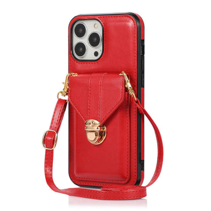 Faux Leather Crossbody Lanyard iPhone Case – Card Slot Diagonal Strap | iPhone 6–13