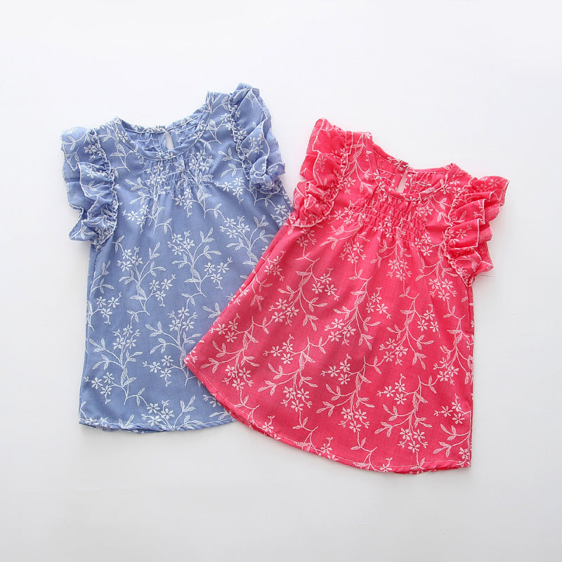 Joli haut pour filles à manches volantes en coton et lin fins