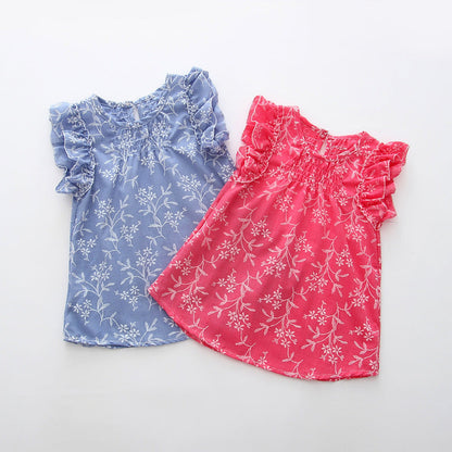 Joli haut pour filles à manches volantes en coton et lin fins