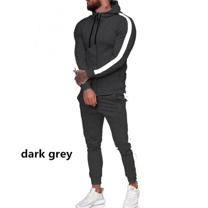 Men's Hooded Zip-Up Athletic Tracksuit Set – Slim Fit Muscle Workout Suit for Gym & Casual Wear