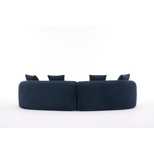 LY-025 COMPRESSION SOFA4 Seater Blue Sofa With Wood Grain Chenille Fabric, 30D ,60 Hardness Full Sponge,4 Pillows For Living Room, Home Furniture Sleeper Sectional Sofa For Apartment