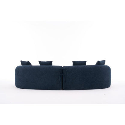 LY-025 COMPRESSION SOFA4 Seater Blue Sofa With Wood Grain Chenille Fabric, 30D ,60 Hardness Full Sponge,4 Pillows For Living Room, Home Furniture Sleeper Sectional Sofa For Apartment