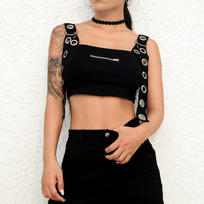 Black Hollow Out Bustier Crop Tank Top – Sexy Streetwear Sleeveless Tee