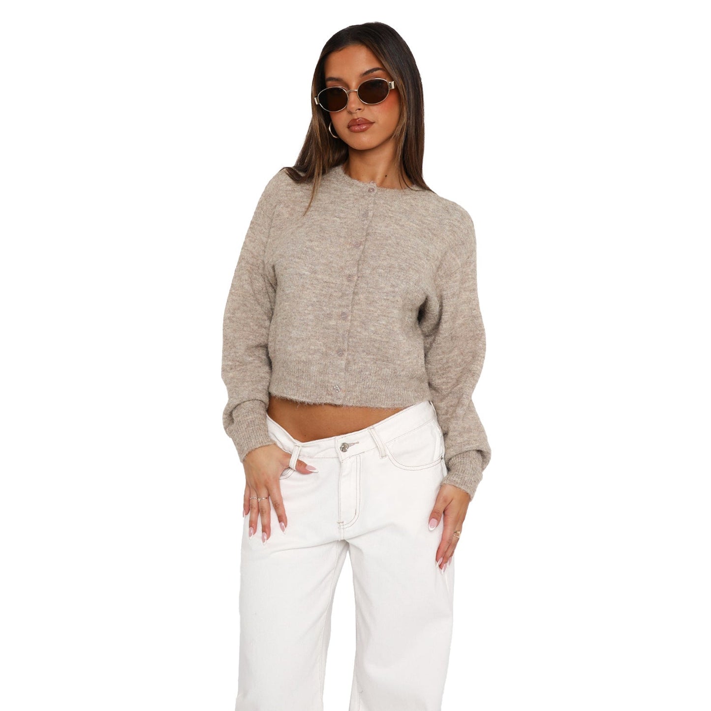Comfort And Casual Solid Color Woolen Cardigan Short Coat Top Sweater