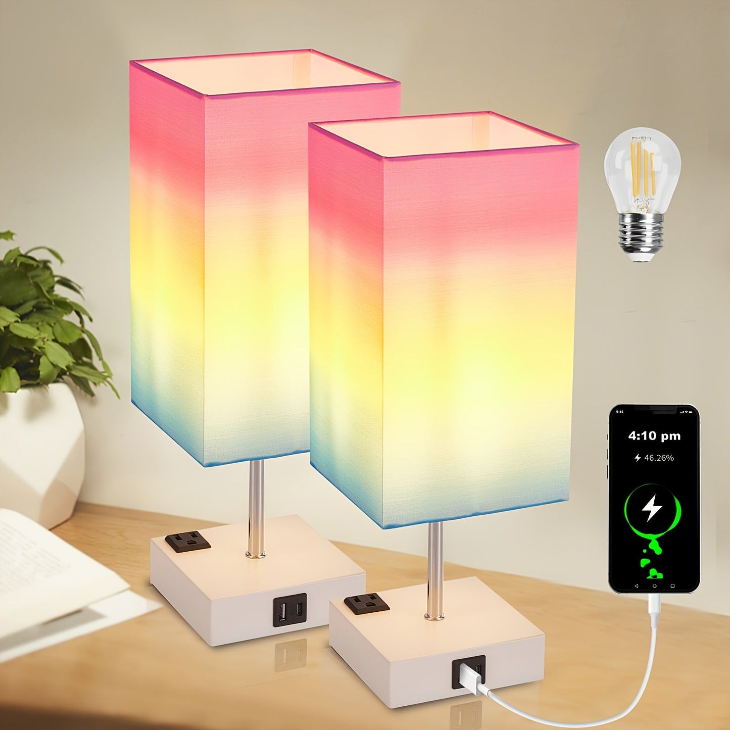 LumaTouch | Touch Table Lamp with USB Outlet and Fabric Shade Bedside Decor