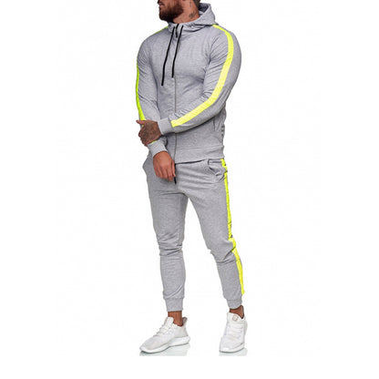 Men's Hooded Zip-Up Athletic Tracksuit Set – Slim Fit Muscle Workout Suit for Gym & Casual Wear