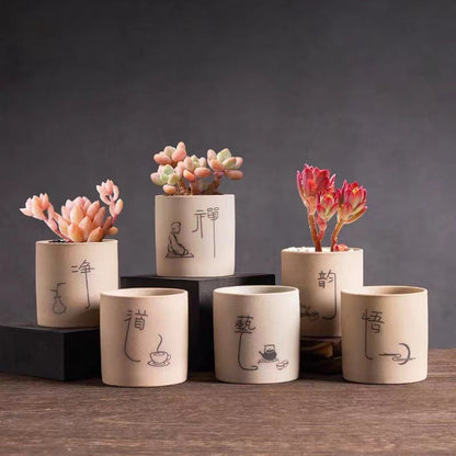 Mini pot de fleurs en céramique simple pour succulentes, en grès, respirant, pour plantes d'intérieur, combinaison de pots, décoration de table, petits ornements