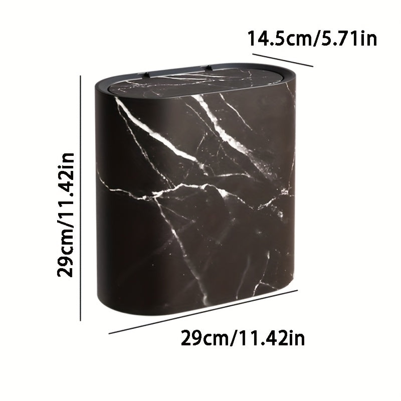 Cubo de Basura de Mármol para Baño con Tapa, Papelera de Cocina Pequeña Ovalada