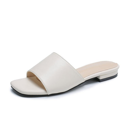 Women's Plus Size Solid Color Square Toe Thick Heel Sandals And Slippers