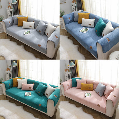 Toalla de sofá de lana de cordero de color liso moderno para invierno, fundas de sofá suaves y lisas de felpa gruesa para sala de estar, cubierta antideslizante para sofá