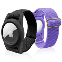 AirTag Bracelet for Kids 2 Pack Elastic Adjustable Wristband Anti-Lost Holder for Apple AirTag (Black & Purple)