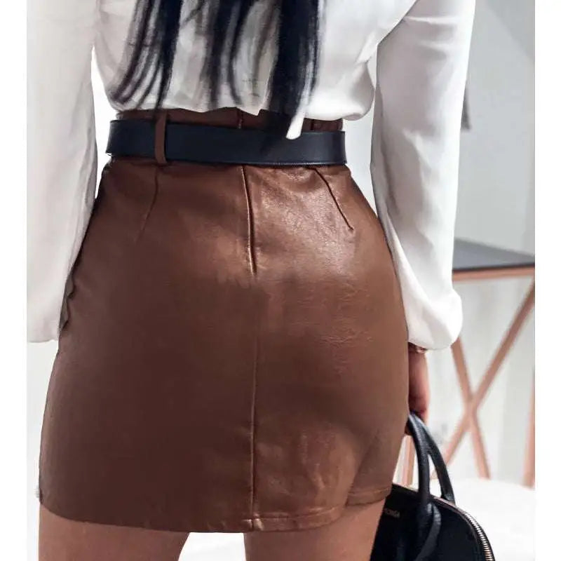 Elegant Fashion Rivets PU Leather Mini Skirt