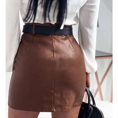 Elegant Fashion Rivets PU Leather Mini Skirt