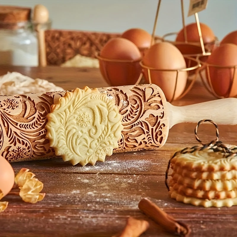 Premium Patterned Wooden Rolling Pin Embossed Dough & Baking Tool for All Designs