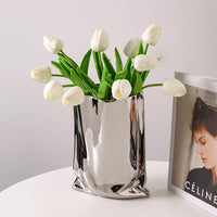Ceramic Vase Silver-plated Simple Living Room Paper Bag Flower Arrangement