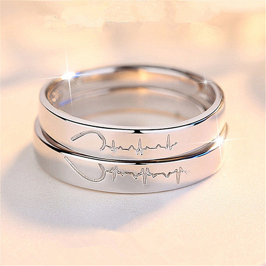 Nuevo producto Anillo de electrocardiograma de amor Anillo de ondas de amor Estilo japonés y coreano simple para tu latido del corazón Anillo estilo Douyin