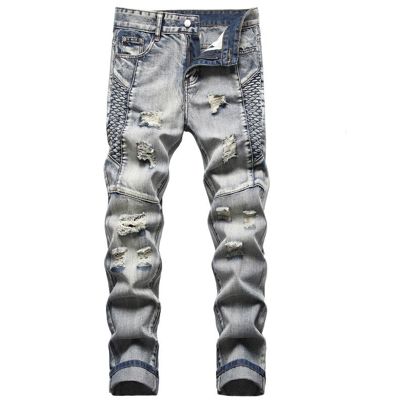 Jeans Homme Brodés Spéciaux Délavés Style Rétro Européen et Américain