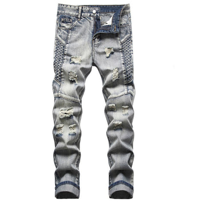 Jeans Homme Brodés Spéciaux Délavés Style Rétro Européen et Américain