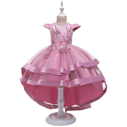 Robe de princesse pour fille, courte devant et longue derrière, costume de petite hôtesse pour fille fleur.
