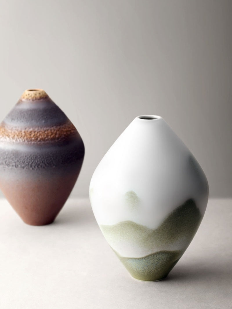 Vase en céramique fait main de style japonais, en grès, pour fleurs, décoration d'intérieur zen