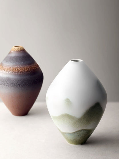Vase en céramique fait main de style japonais, en grès, pour fleurs, décoration d'intérieur zen