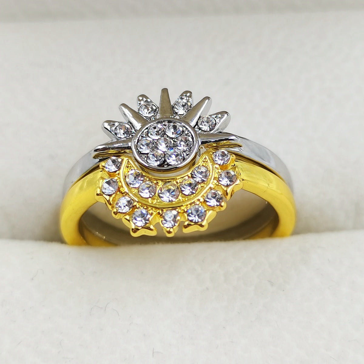 Anillos de Sol y Luna con diamantes de imitación para pareja, joyas para el Día de San Valentín