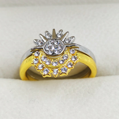 Anillos de Sol y Luna con diamantes de imitación para pareja, joyas para el Día de San Valentín