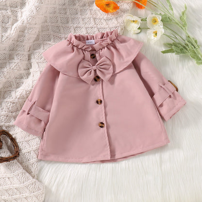 Trench-coat à manches longues et col feuille de lotus pour filles