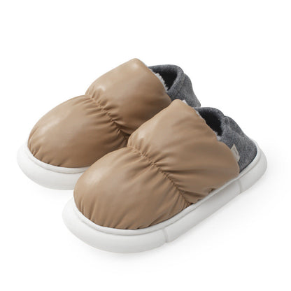 Chaussons en coton à semelle épaisse avec sac en peluche pour porter une ou deux chaussures