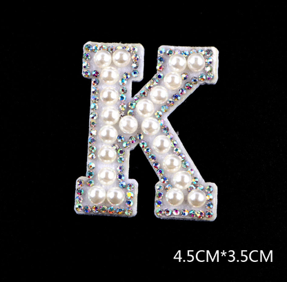 Pearl Rhinestone Cloth Sticker-Letter A-White-2 Pack