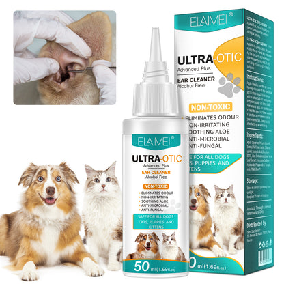 Nettoyant auriculaire pour animaux de compagnie – Solution de nettoyage douce pour chiens et chats | Élimine le cérumen, les acariens et prévient les infections