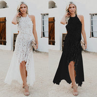 Elegante vestido calado de encaje sólido con espalda descubierta
