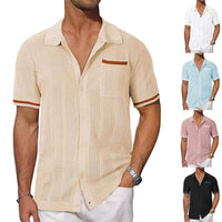 Short-sleeved Shirt Pocket Hollow Breathable Cool Summer Men's Casual Jacket Cardigan