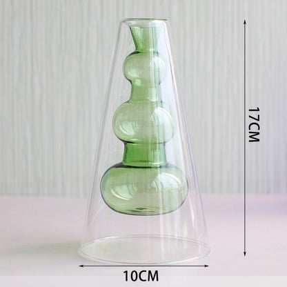 Retro Glass Vase Flower Transparent Brown Yellow Simple Table Setting Art