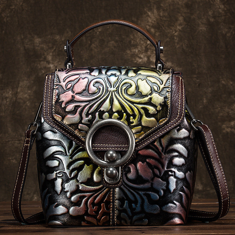 Mochila de cuero de vaca, multifunción, bolsos de hombro y mano para mujer