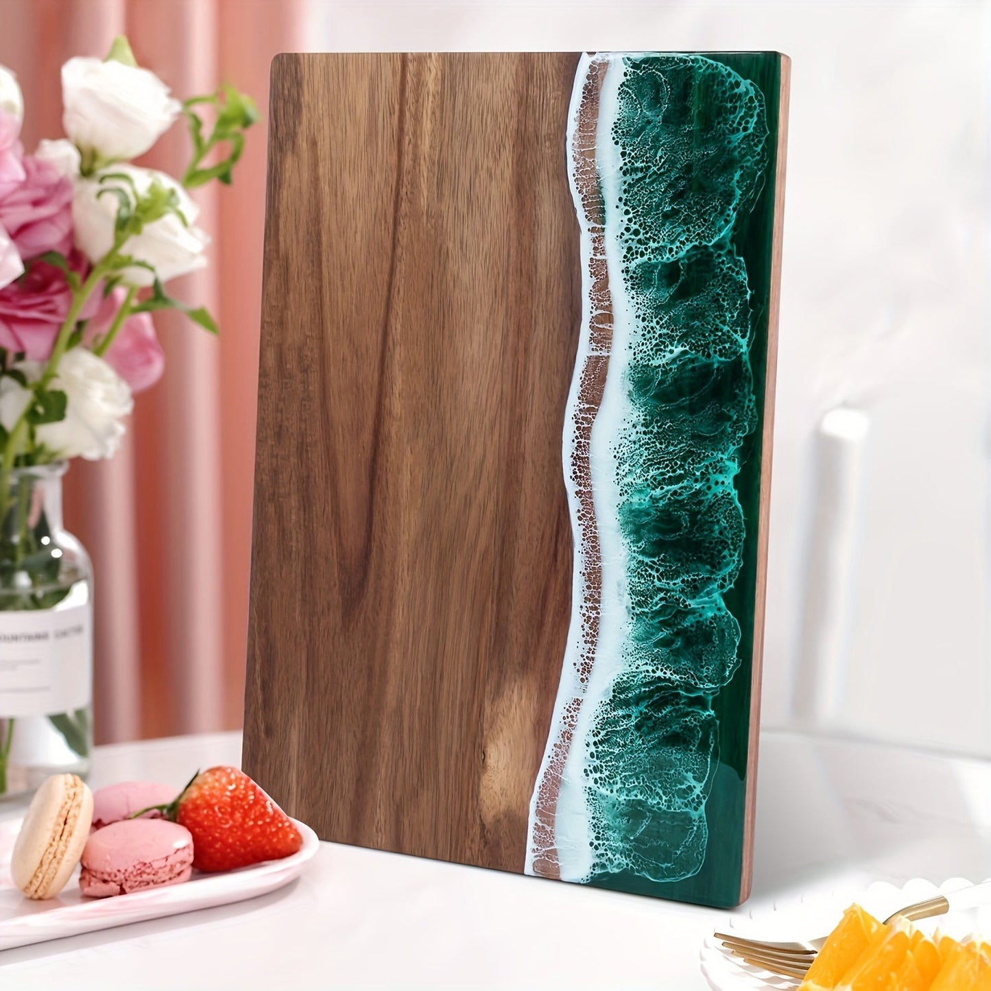 Acacia Wood Resin Wave Cutting Board Ocean River Serving Tray 46x23cm
