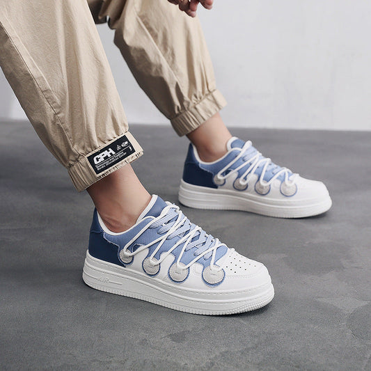 Chaussures Blanches Surpiquées en Jean avec Semelle en Caoutchouc à Double Couche