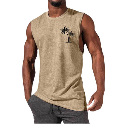 Coconut Tree Embroidery Men’s Muscle Tank – Beach Fitness Vest | S–L