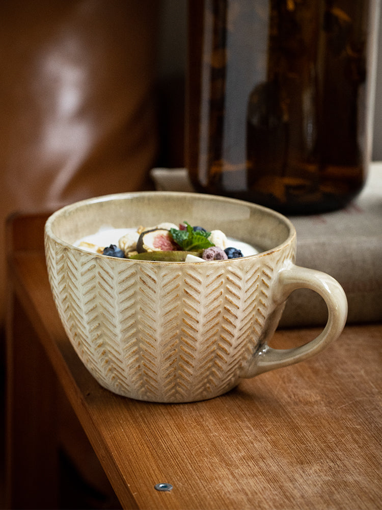 Taza de Desayuno Retro Relieve Con Defectos Sutiles