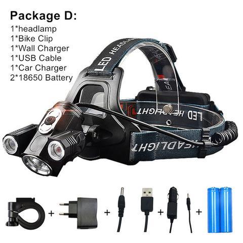 Linterna frontal recargable por USB para exteriores