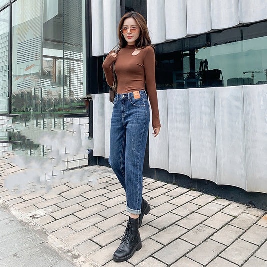 Jean ample taille plus bleu gris coupe ajustée pour femme