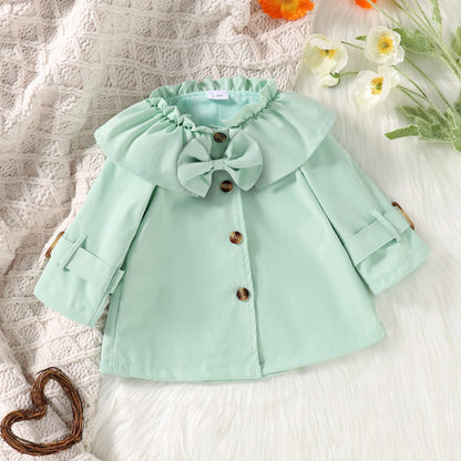 Trench-coat à manches longues et col feuille de lotus pour filles