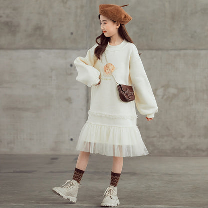 Sweet Performance Dress For Big Girl In Western-style Net Gauze Long Skirt