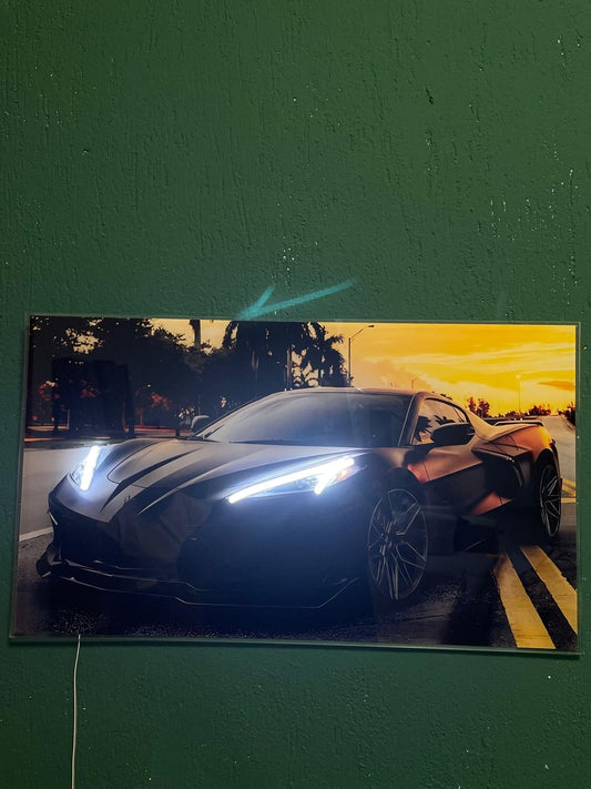 Cuadro decorativo de coche deportivo de neón – Póster LED con impresión UV para garaje y cueva de hombre – Control remoto y envío gratis
