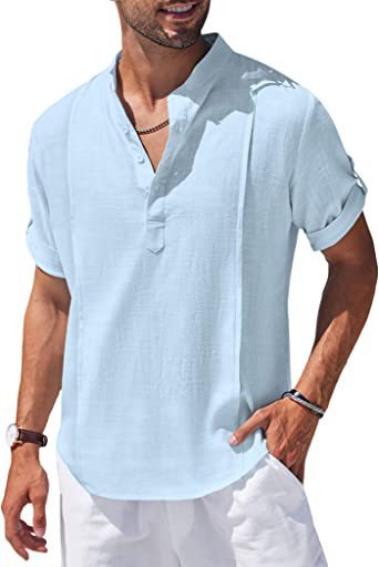 Henley Linen Men’s Beach Shirt – Short Sleeve Summer Top | S–XXL
