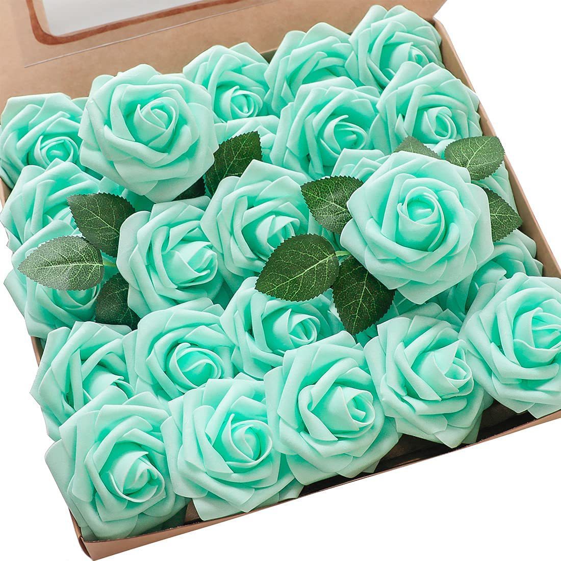 Foam Pe Rose Fake Flower With Rod And Leaf 25 Wedding Decoration Flowers Valentine's Day Gift