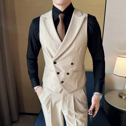 Slim Double-breasted Closure Collar Vest Pants Suit
